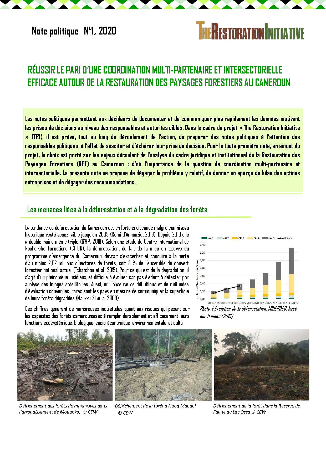 Note politique : Réussir le pari d’une coordination multi-partenaire et intersectorielle efficace autour de la restauration des paysages forestiers au Cameroun